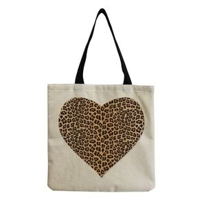 Leopard Heart Tote Bag Canvas Shopper Bag Reusable Grocery Bag‎ Handbag